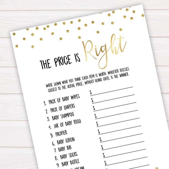 Gold Glitter Price Is Right Baby Shower Game, Gold Guess The Price Games, Gold Glitter Baby Shower Price Games, Price Is Right Game, best baby shower games, funny baby games, top baby games
