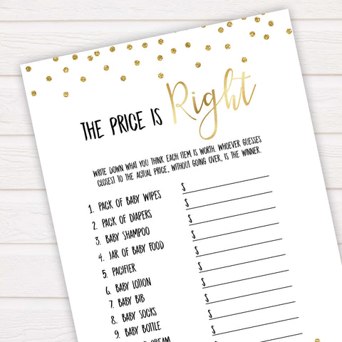 Gold Glitter Price Is Right Baby Shower Game, Gold Guess The Price Games, Gold Glitter Baby Shower Price Games, Price Is Right Game, best baby shower games, funny baby games, top baby games
