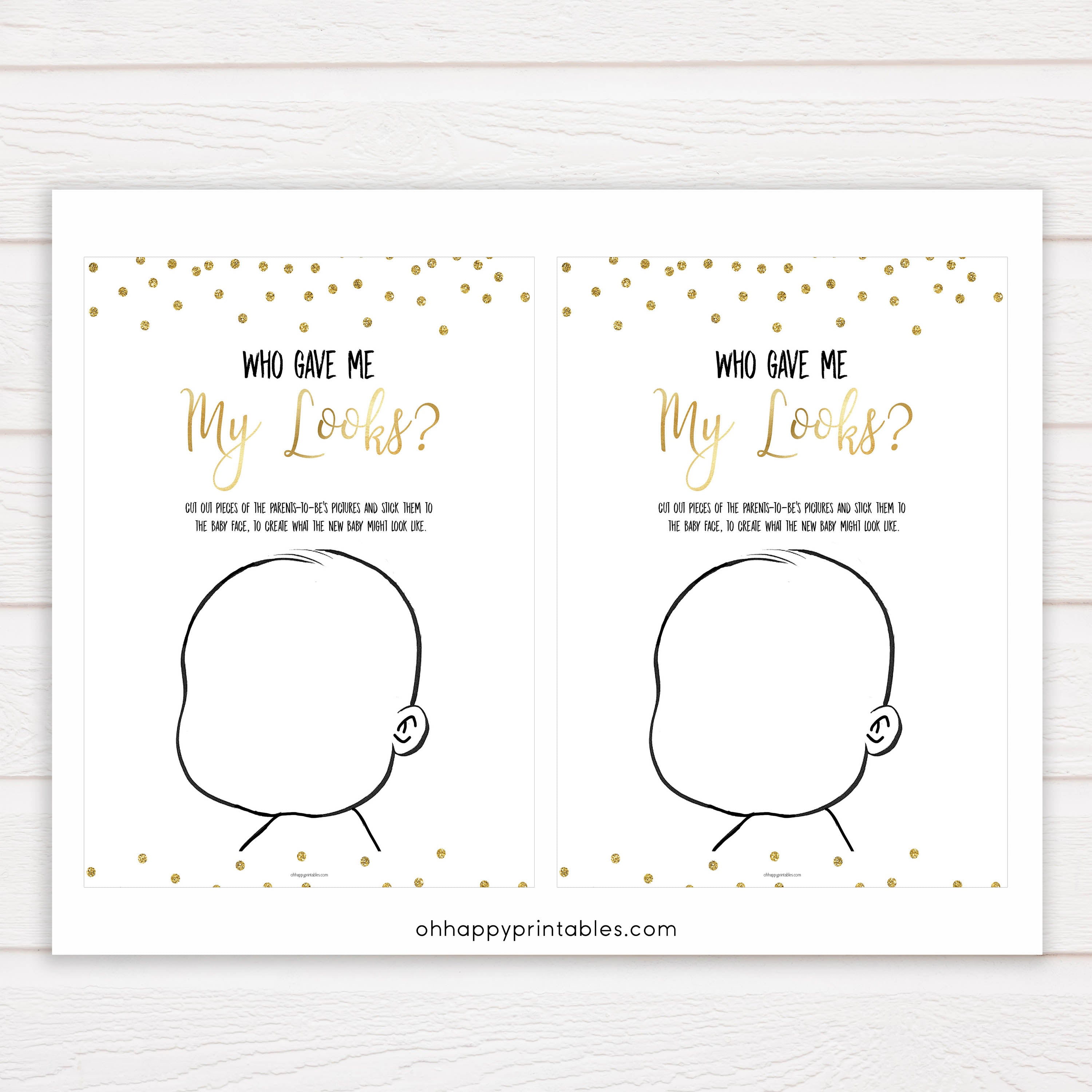 Gold Glitter Baby Face Game, What Will Baby Look Like, Baby Face, Guess The Looks, Gold Baby Game, Baby Face, Gold Baby Shower Games, printable baby games, fun baby games, popular baby games