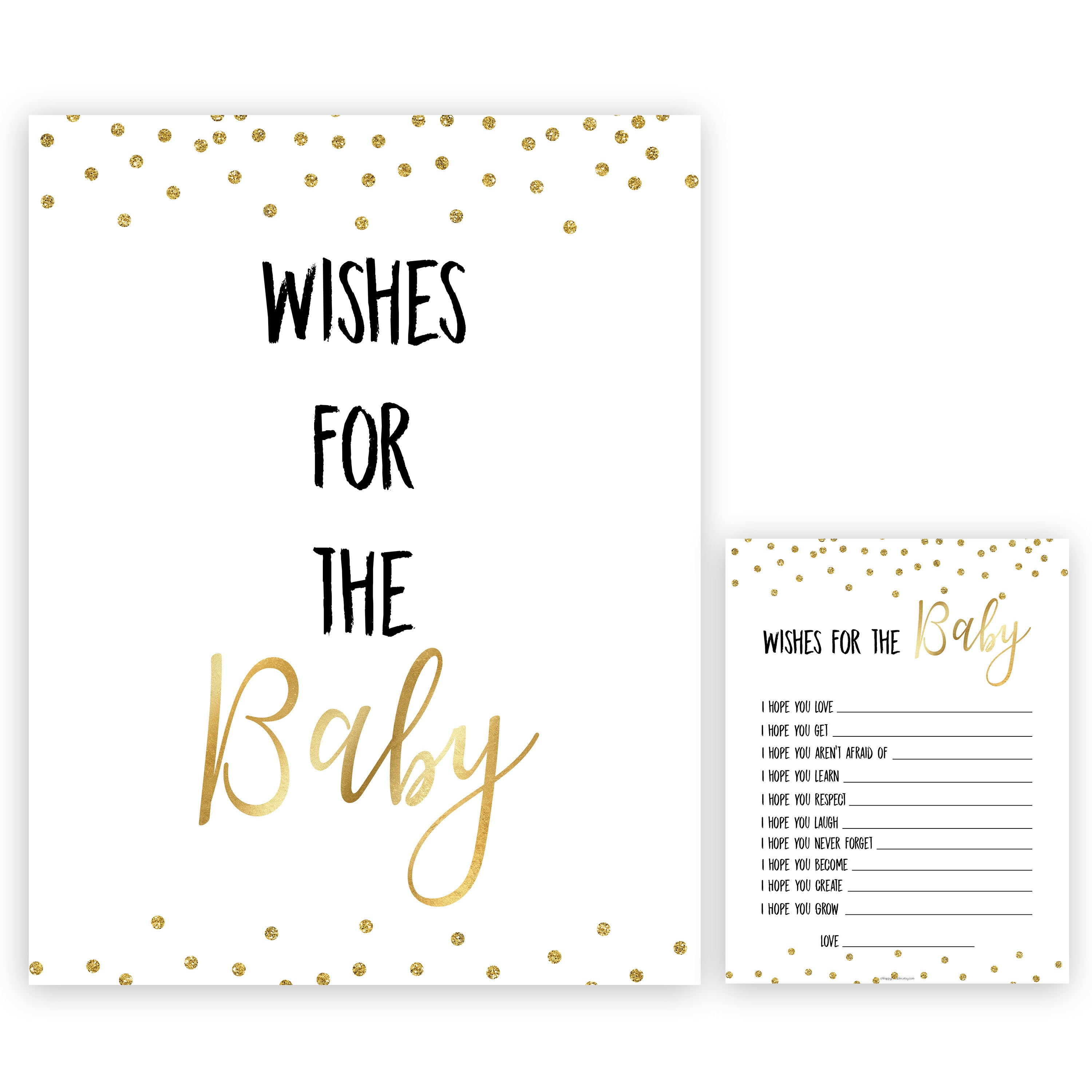 Gold Glitter Wishes For The Baby, Baby Wishes, Wishes for The Baby, Gold Baby Shower, Baby Shower Baby Wishes, Gold Baby Wishes Cards