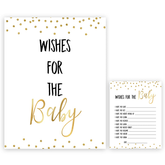 Gold Glitter Wishes For The Baby, Baby Wishes, Wishes for The Baby, Gold Baby Shower, Baby Shower Baby Wishes, Gold Baby Wishes Cards