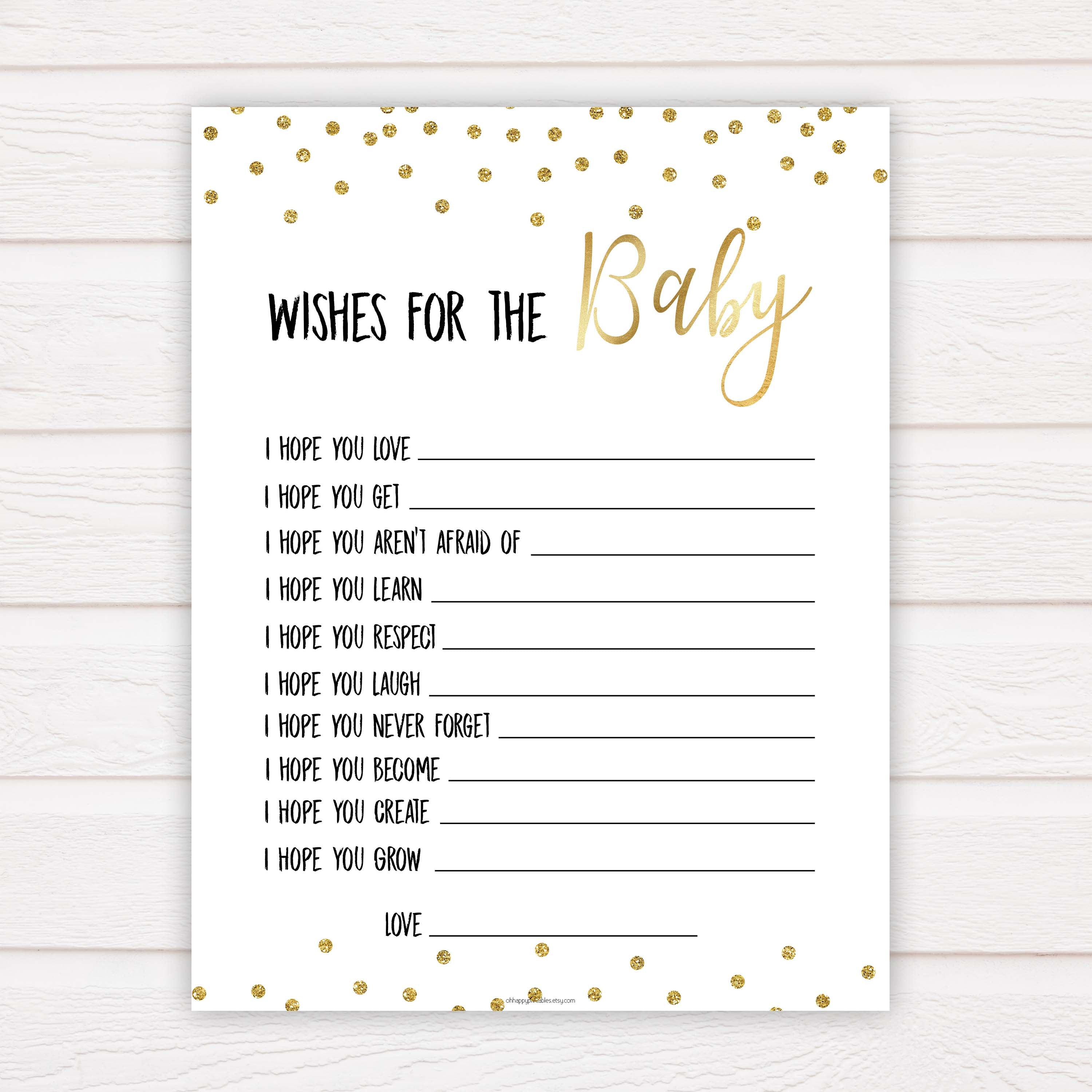 Gold Glitter Wishes For The Baby, Baby Wishes, Wishes for The Baby, Gold Baby Shower, Baby Shower Baby Wishes, Gold Baby Wishes Cards