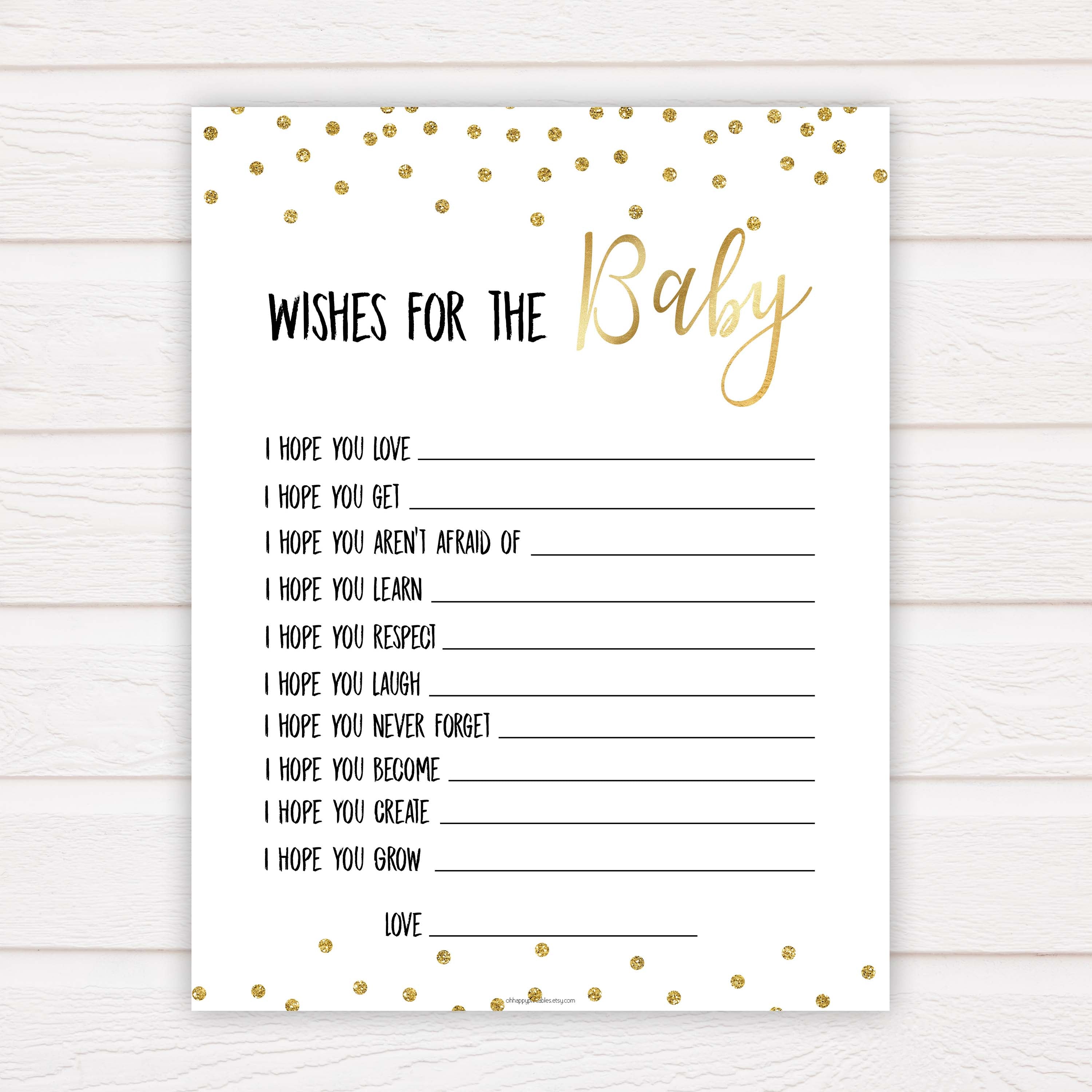 Gold Glitter Wishes For The Baby, Baby Wishes, Wishes for The Baby, Gold Baby Shower, Baby Shower Baby Wishes, Gold Baby Wishes Cards