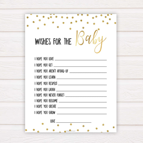Gold Glitter Wishes For The Baby, Baby Wishes, Wishes for The Baby, Gold Baby Shower, Baby Shower Baby Wishes, Gold Baby Wishes Cards