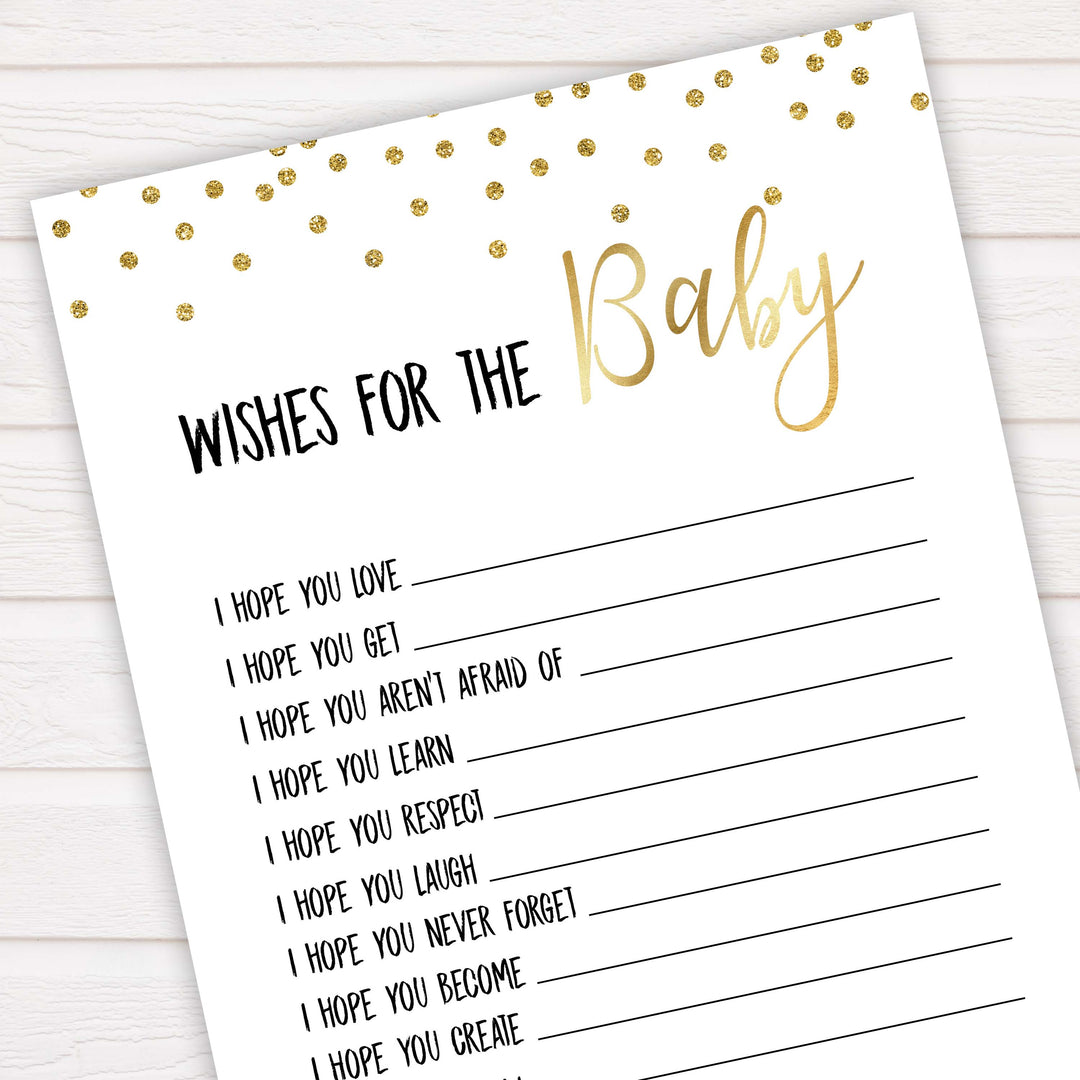 Gold Glitter Wishes For The Baby, Baby Wishes, Wishes for The Baby, Gold Baby Shower, Baby Shower Baby Wishes, Gold Baby Wishes Cards
