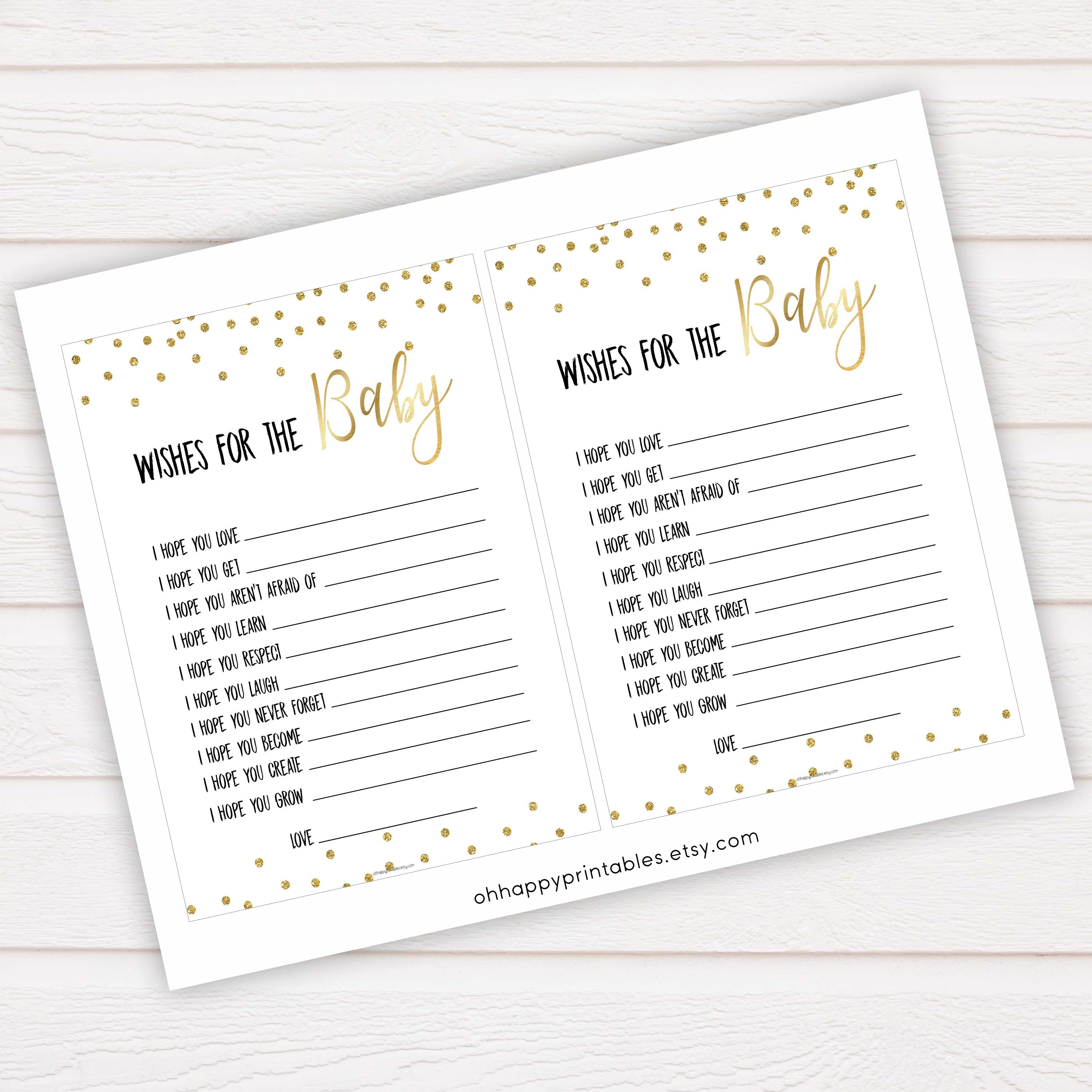Gold Glitter Wishes For The Baby, Baby Wishes, Wishes for The Baby, Gold Baby Shower, Baby Shower Baby Wishes, Gold Baby Wishes Cards