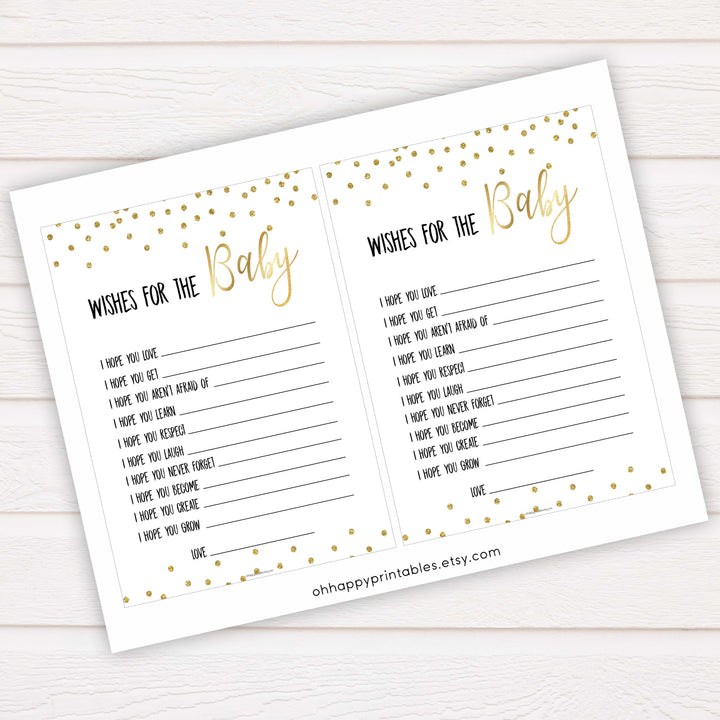 Gold Glitter Wishes For The Baby, Baby Wishes, Wishes for The Baby, Gold Baby Shower, Baby Shower Baby Wishes, Gold Baby Wishes Cards