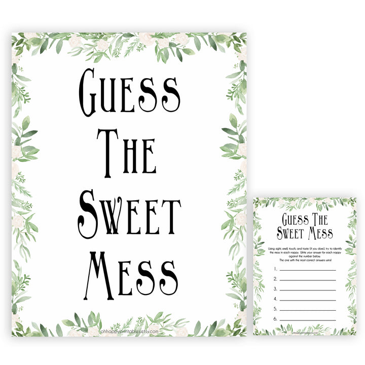 reenery Baby Shower Guess The Mess Game, Bontanical Baby Shower Guess The Sweet Mess, Baby Shower Games, Guess The Mess, Baby Games, printable baby shower games, fun baby shower games, popular baby shower games