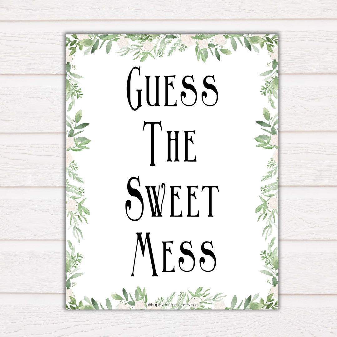 reenery Baby Shower Guess The Mess Game, Bontanical Baby Shower Guess The Sweet Mess, Baby Shower Games, Guess The Mess, Baby Games, printable baby shower games, fun baby shower games, popular baby shower games