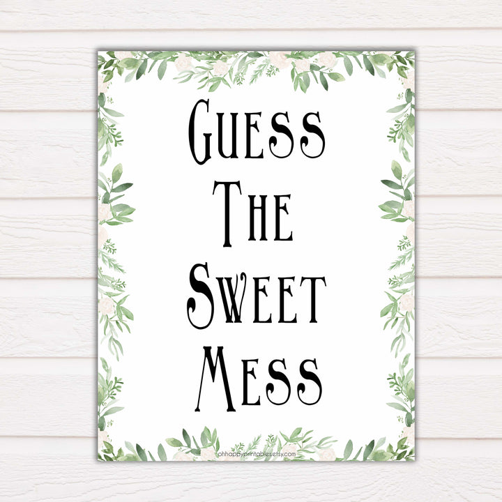 reenery Baby Shower Guess The Mess Game, Bontanical Baby Shower Guess The Sweet Mess, Baby Shower Games, Guess The Mess, Baby Games, printable baby shower games, fun baby shower games, popular baby shower games