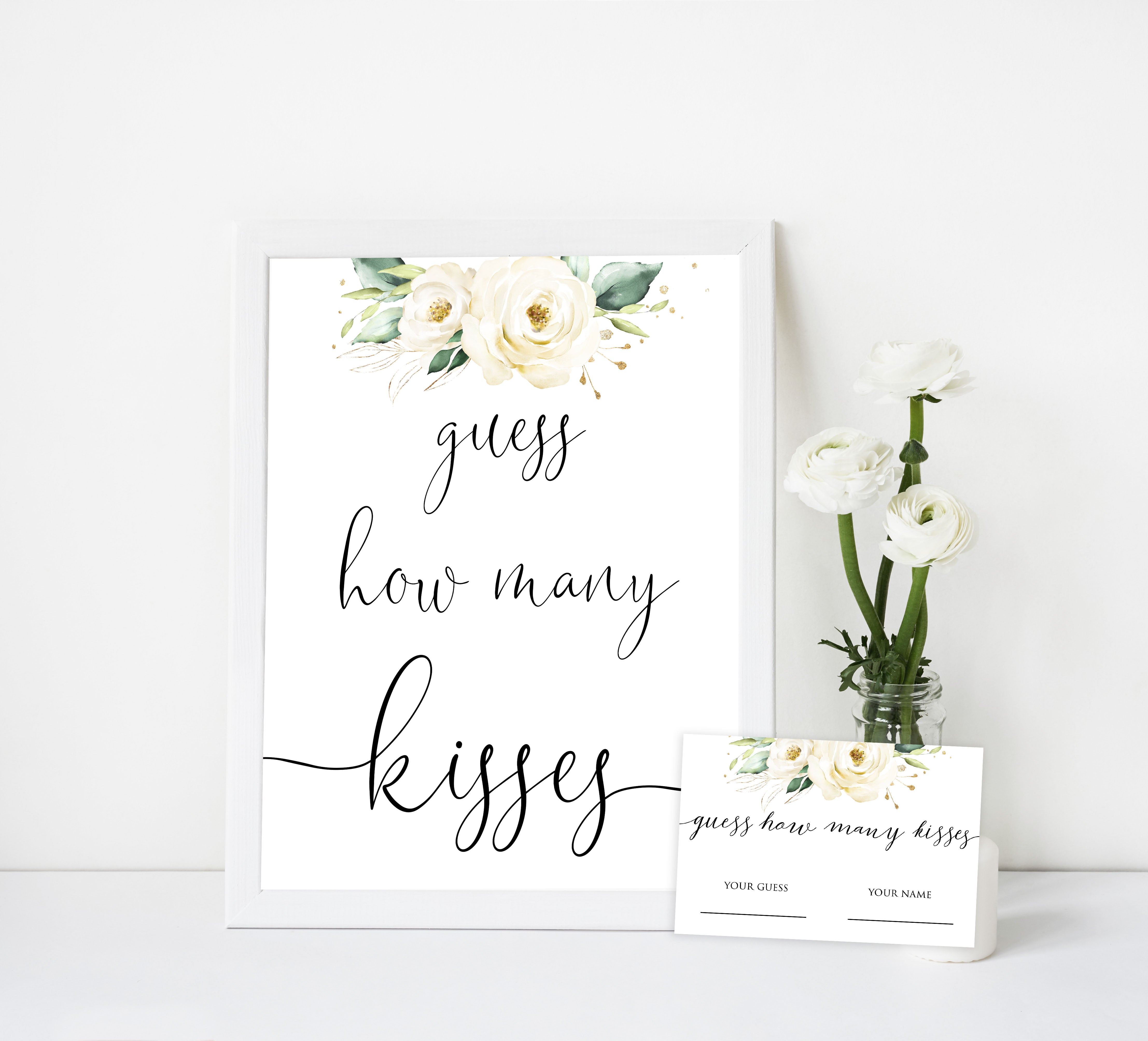 how many kisses, kisses in the jar, Printable bridal shower games, floral bridal shower, floral bridal shower games, fun bridal shower games, bridal shower game ideas, floral bridal shower