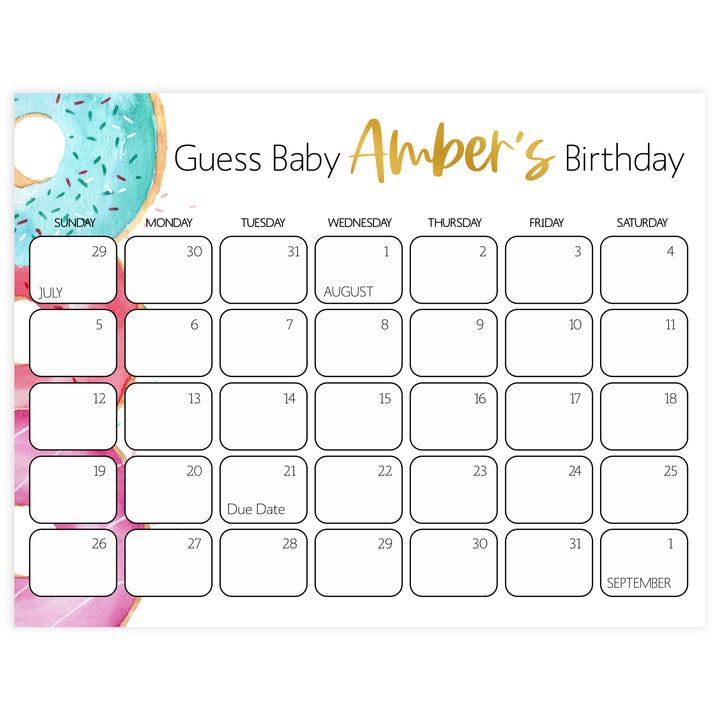 guess the baby birthday game, baby birth predictions game, Printable baby shower games, donut baby games, baby shower games, fun baby shower ideas, top baby shower ideas, donut sprinkles baby shower, baby shower games, fun donut baby shower ideas