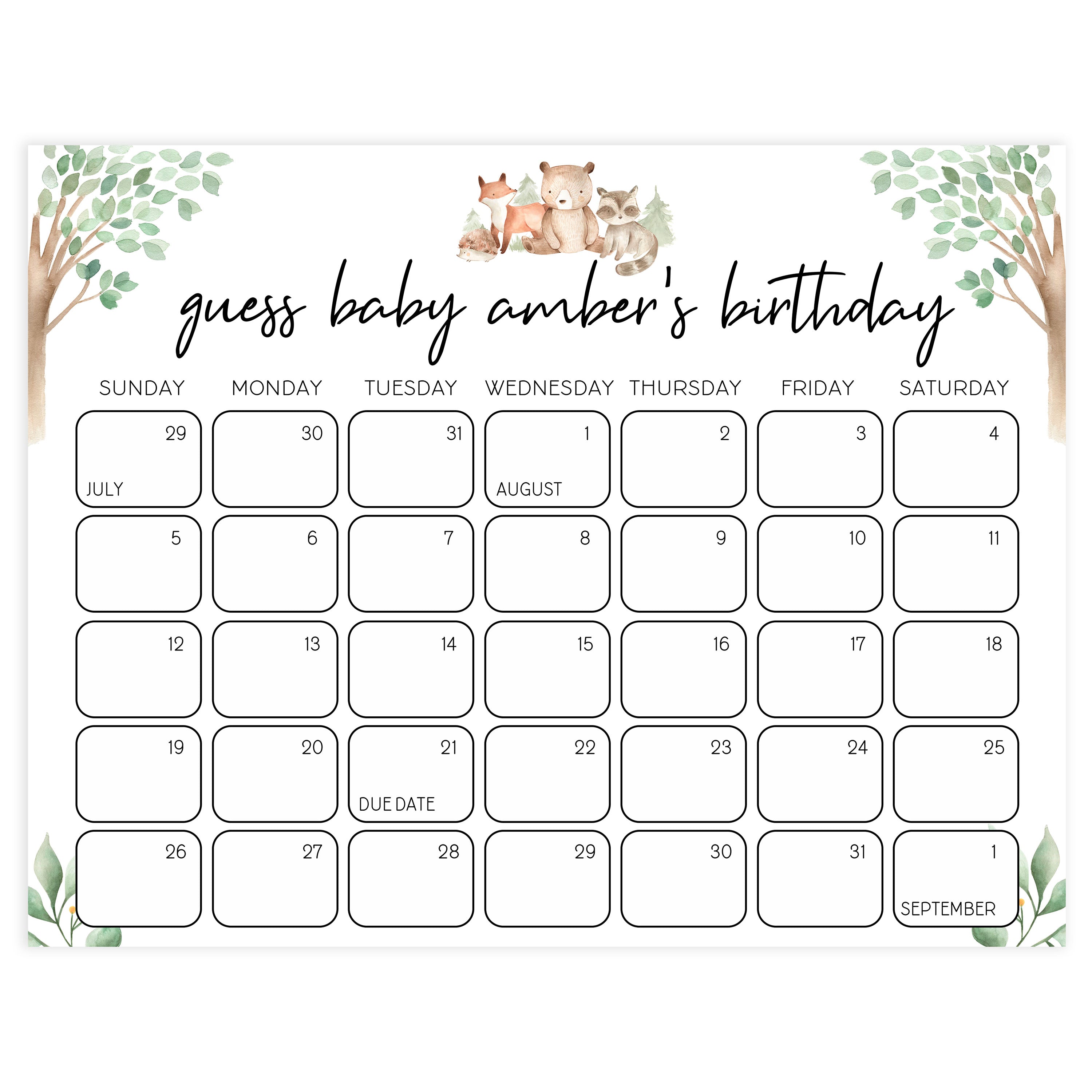 guess the baby birthday game, baby birthday predictions, Printable baby shower games, woodland animals baby games, baby shower games, fun baby shower ideas, top baby shower ideas, woodland baby shower, baby shower games, fun woodland animals baby shower ideas