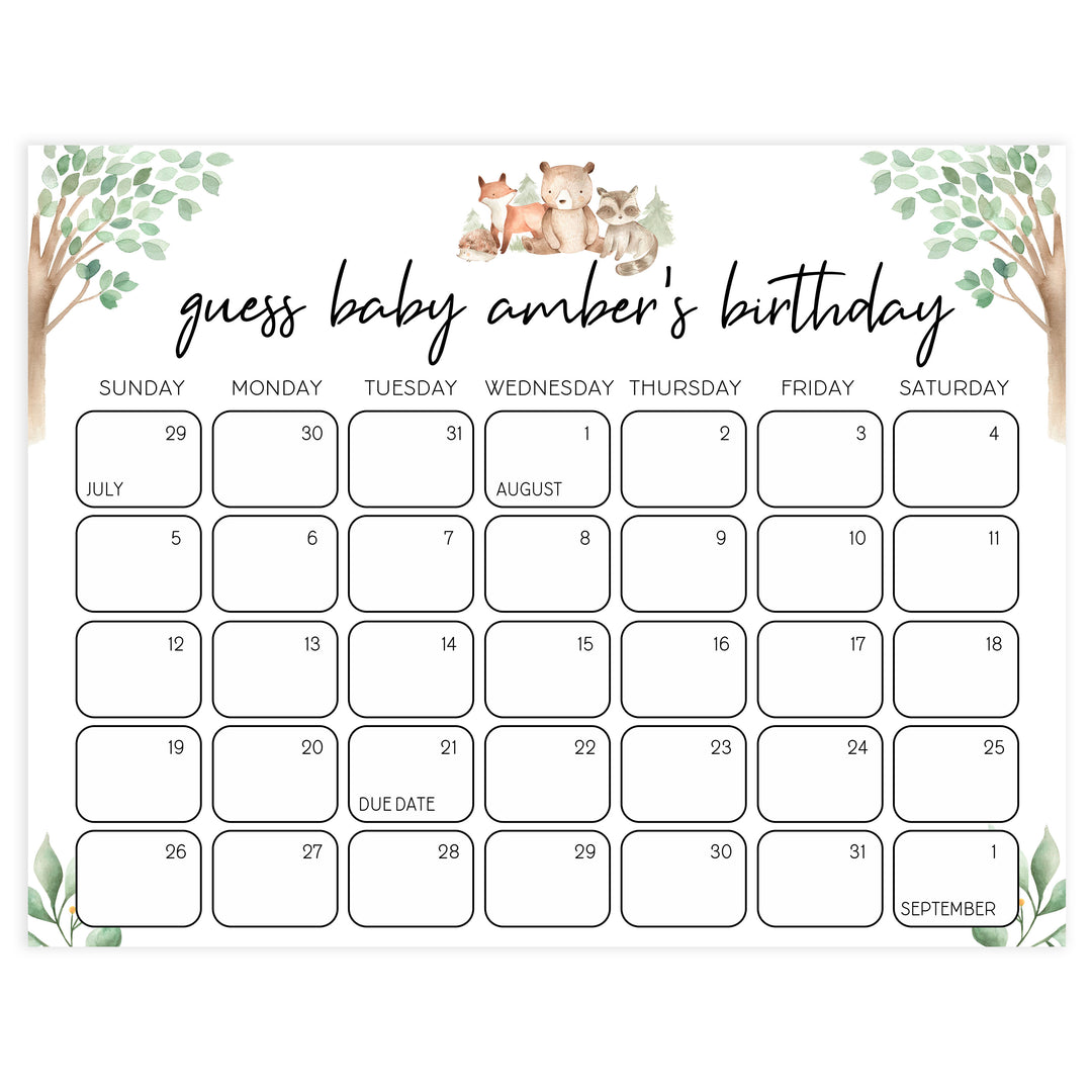 guess the baby birthday game, baby birthday predictions, Printable baby shower games, woodland animals baby games, baby shower games, fun baby shower ideas, top baby shower ideas, woodland baby shower, baby shower games, fun woodland animals baby shower ideas