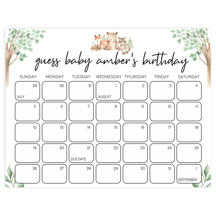 guess the baby birthday game, baby birthday predictions, Printable baby shower games, woodland animals baby games, baby shower games, fun baby shower ideas, top baby shower ideas, woodland baby shower, baby shower games, fun woodland animals baby shower ideas