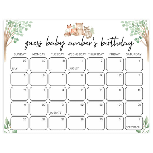 guess the baby birthday game, baby birthday predictions, Printable baby shower games, woodland animals baby games, baby shower games, fun baby shower ideas, top baby shower ideas, woodland baby shower, baby shower games, fun woodland animals baby shower ideas
