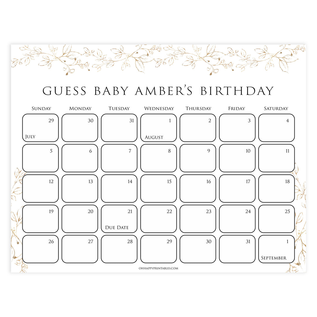 baby birthday predictions game, Printable baby shower games, gold leaf baby games, baby shower games, fun baby shower ideas, top baby shower ideas, gold leaf baby shower, baby shower games, fun gold leaf baby shower ideas