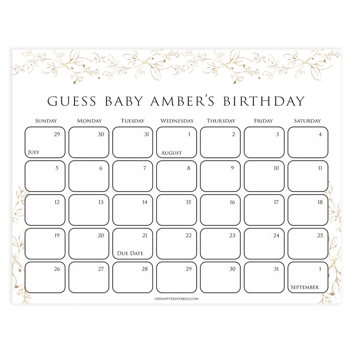 baby birthday predictions game, Printable baby shower games, gold leaf baby games, baby shower games, fun baby shower ideas, top baby shower ideas, gold leaf baby shower, baby shower games, fun gold leaf baby shower ideas