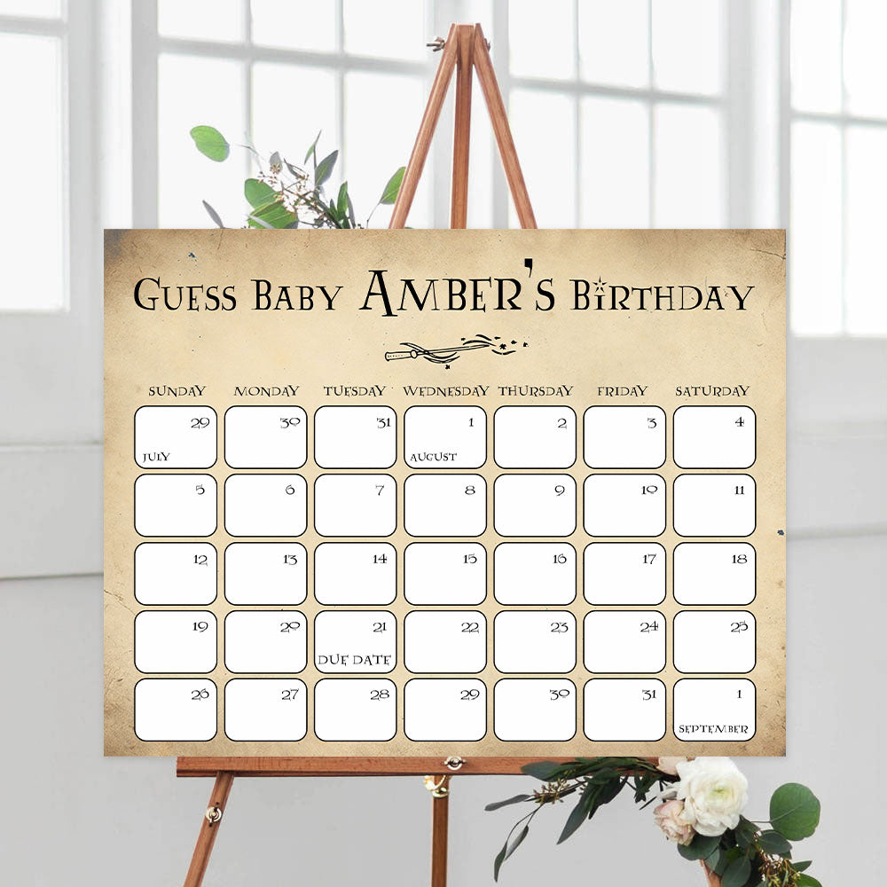 wizard guess the baby birthday game, harry potter baby shower games, baby birthday predictions game, printable baby games, wizard baby shower