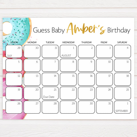 guess the baby birthday game, baby birth predictions game, Printable baby shower games, donut baby games, baby shower games, fun baby shower ideas, top baby shower ideas, donut sprinkles baby shower, baby shower games, fun donut baby shower ideas