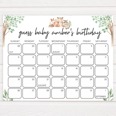 guess the baby birthday game, baby birthday predictions, Printable baby shower games, woodland animals baby games, baby shower games, fun baby shower ideas, top baby shower ideas, woodland baby shower, baby shower games, fun woodland animals baby shower ideas