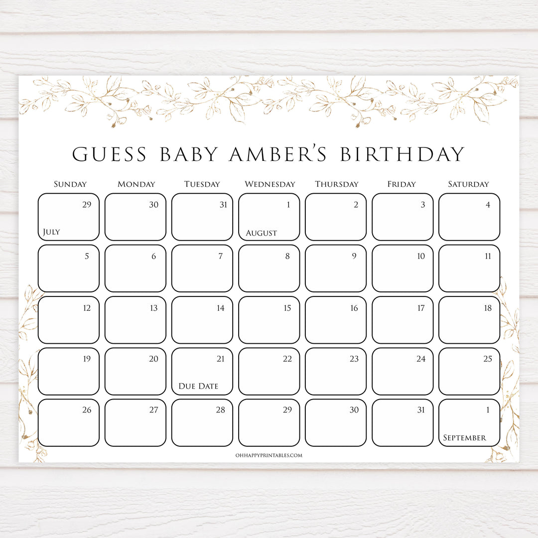 baby birthday predictions game, Printable baby shower games, gold leaf baby games, baby shower games, fun baby shower ideas, top baby shower ideas, gold leaf baby shower, baby shower games, fun gold leaf baby shower ideas