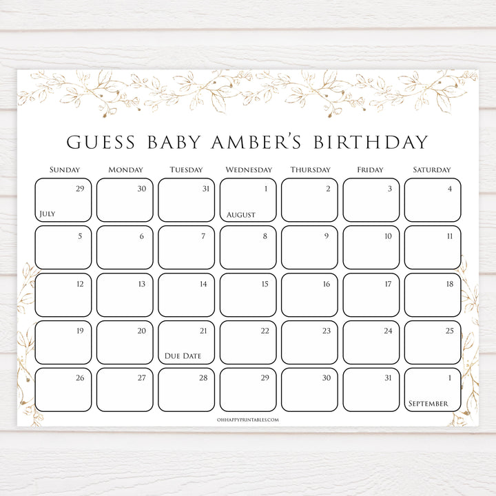 baby birthday predictions game, Printable baby shower games, gold leaf baby games, baby shower games, fun baby shower ideas, top baby shower ideas, gold leaf baby shower, baby shower games, fun gold leaf baby shower ideas