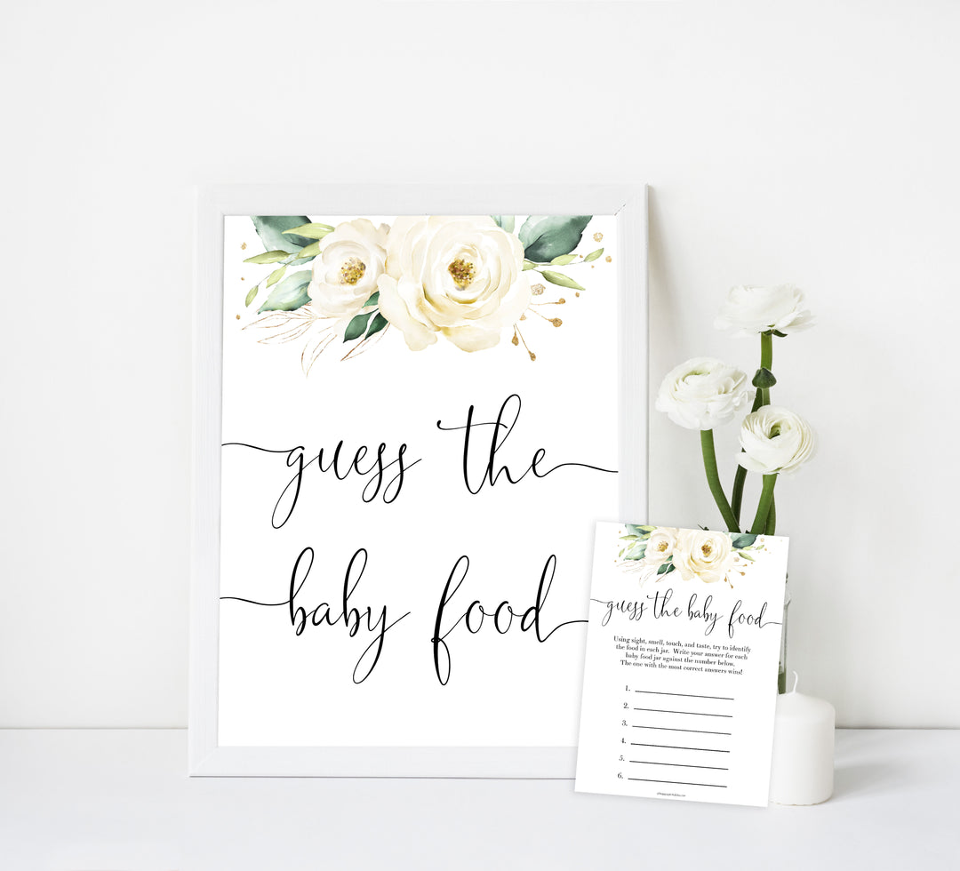 guess the baby food game, Printable baby shower games, shite floral baby games, baby shower games, fun baby shower ideas, top baby shower ideas, floral baby shower, baby shower games, fun floral baby shower ideas