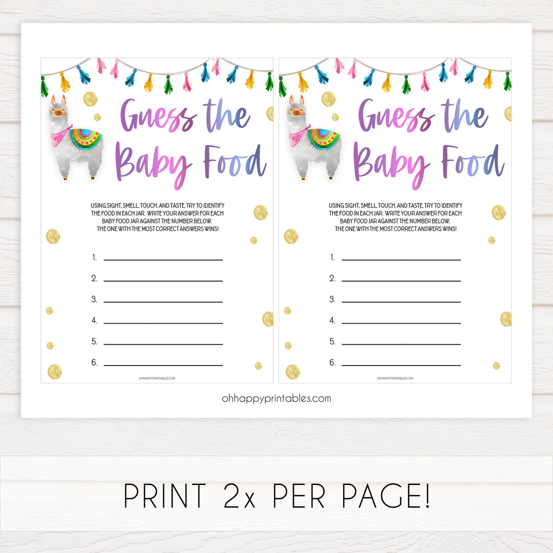 guess the baby food game, Printable baby shower games, llama fiesta fun baby games, baby shower games, fun baby shower ideas, top baby shower ideas, Llama fiesta shower baby shower, fiesta baby shower ideas