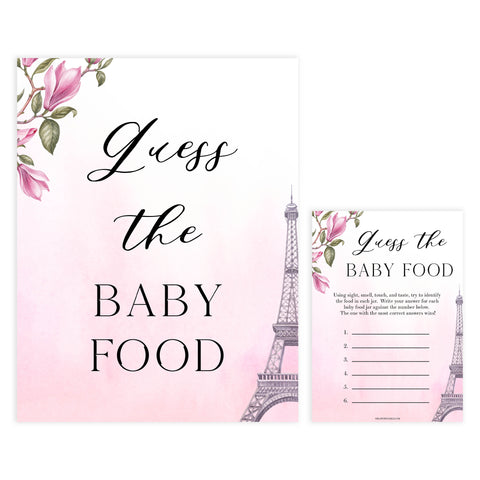 guess the baby food game,  Paris baby shower games, printable baby shower games, Parisian baby shower games, fun baby shower games