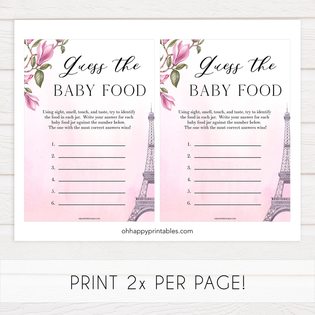 guess the baby food game,  Paris baby shower games, printable baby shower games, Parisian baby shower games, fun baby shower games
