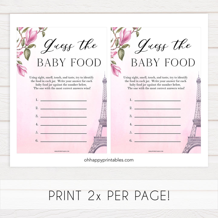 guess the baby food game,  Paris baby shower games, printable baby shower games, Parisian baby shower games, fun baby shower games