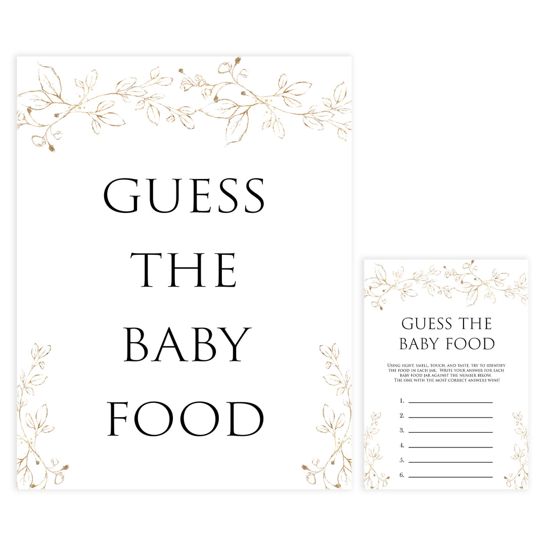 guess the baby food game, Printable baby shower games, gold leaf baby games, baby shower games, fun baby shower ideas, top baby shower ideas, gold leaf baby shower, baby shower games, fun gold leaf baby shower ideas