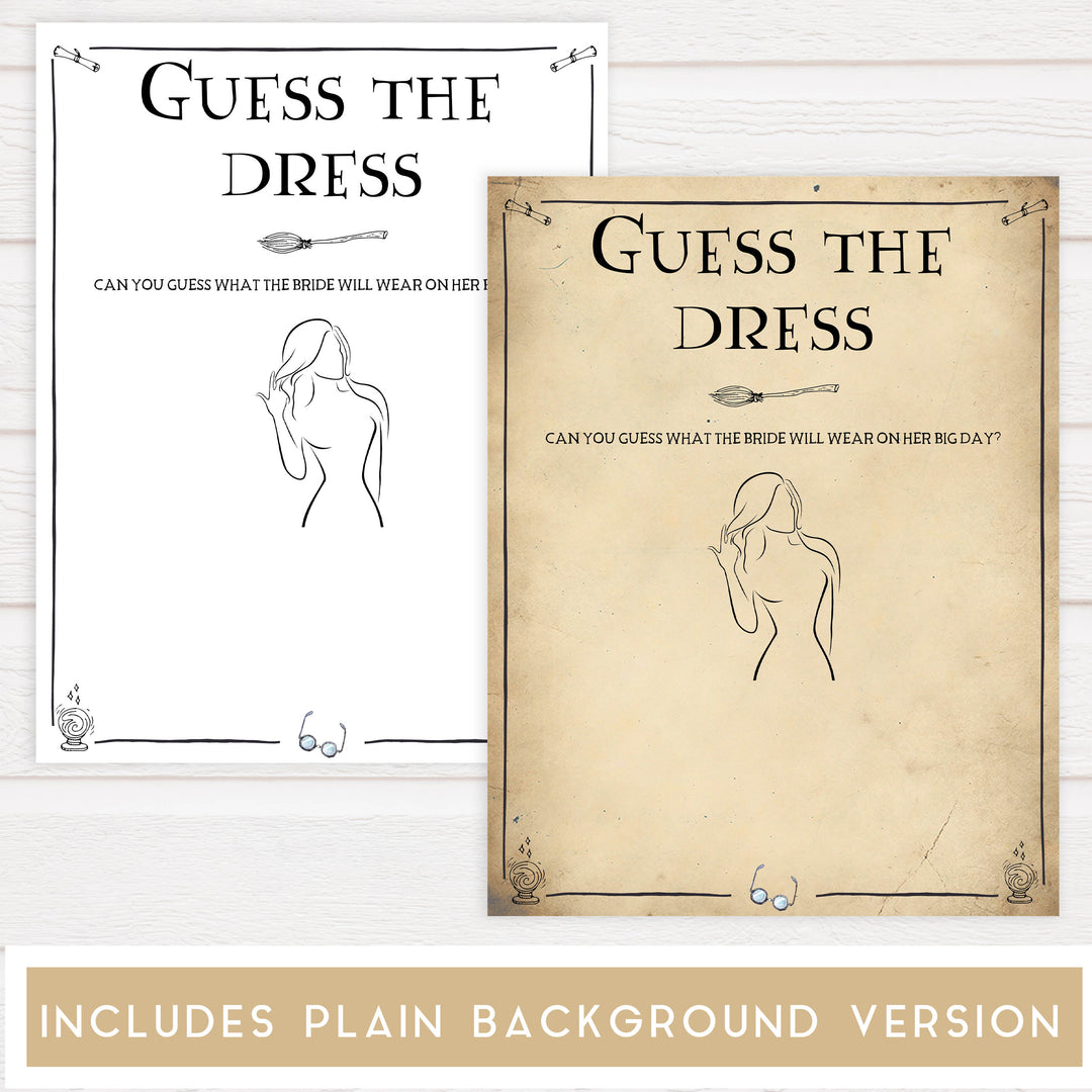 guess the bridal dress, guess the dress game, Printable bridal shower games, Harry potter bridal shower, Harry Potter bridal shower games, fun bridal shower games, bridal shower game ideas, Harry Potter bridal shower