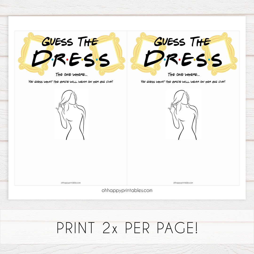 guess the dress game, Printable bridal shower games, friends bridal shower, friends bridal shower games, fun bridal shower games, bridal shower game ideas, friends bridal shower