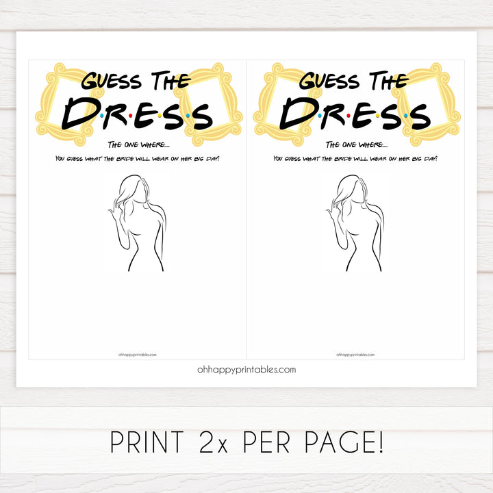 guess the dress game, Printable bridal shower games, friends bridal shower, friends bridal shower games, fun bridal shower games, bridal shower game ideas, friends bridal shower