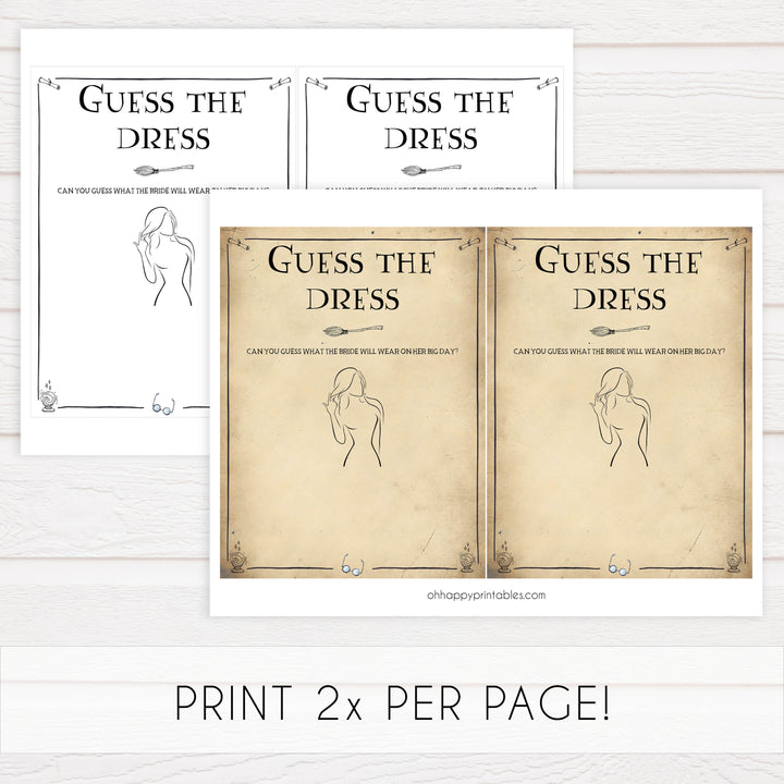 guess the bridal dress, guess the dress game, Printable bridal shower games, Harry potter bridal shower, Harry Potter bridal shower games, fun bridal shower games, bridal shower game ideas, Harry Potter bridal shower