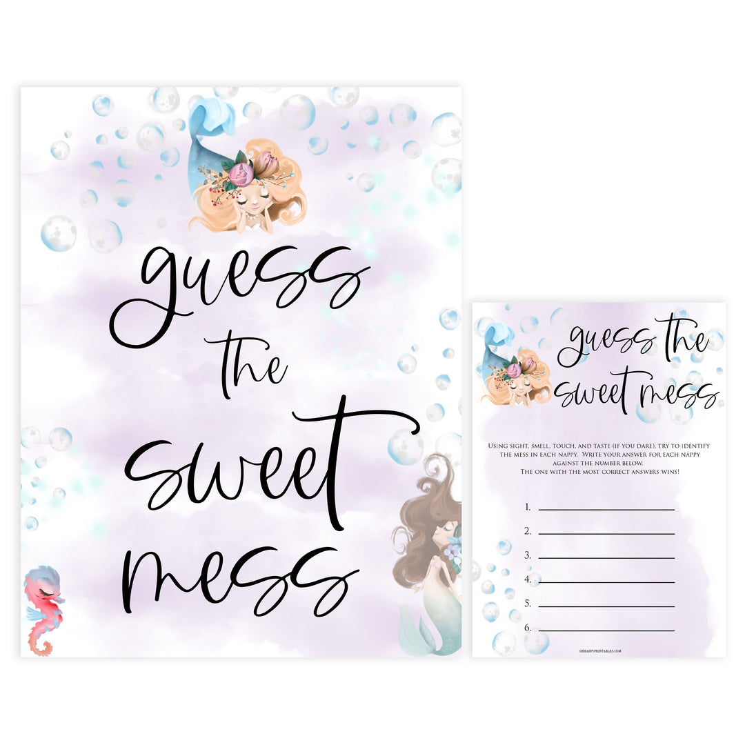 Guess the sweet mess baby game, Printable baby shower games, little mermaid baby games, baby shower games, fun baby shower ideas, top baby shower ideas, little mermaid baby shower, baby shower games, pink hearts baby shower ideas