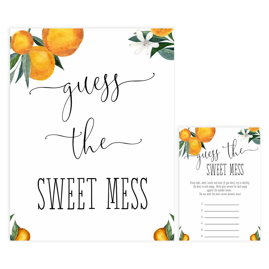 guess the sweet mess baby shower game, Printable baby shower games, little cutie baby games, baby shower games, fun baby shower ideas, top baby shower ideas, little cutie baby shower, baby shower games, fun little cutie baby shower ideas, citrus baby shower games, citrus baby shower, orange baby shower