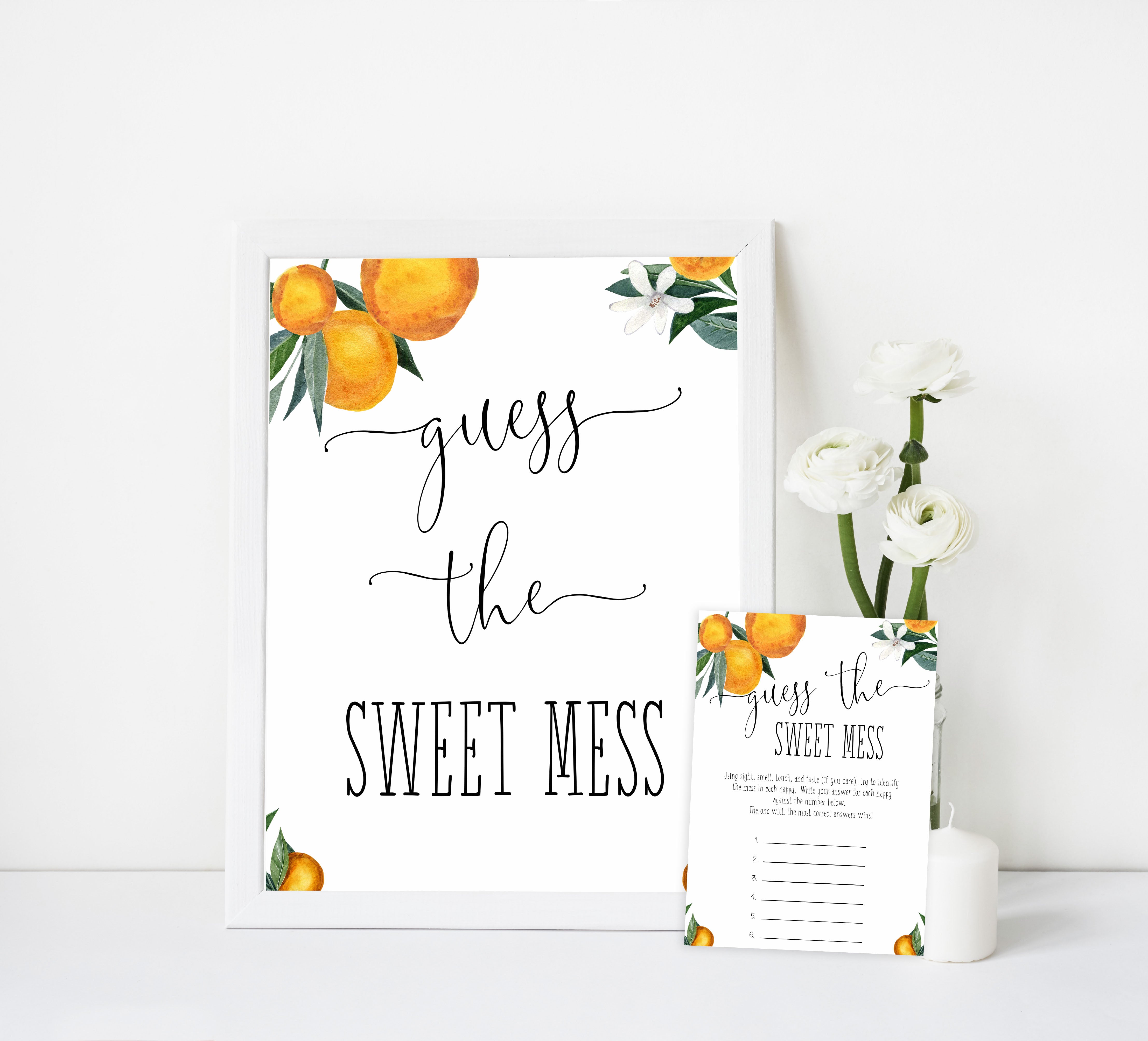 guess the sweet mess baby shower game, Printable baby shower games, little cutie baby games, baby shower games, fun baby shower ideas, top baby shower ideas, little cutie baby shower, baby shower games, fun little cutie baby shower ideas, citrus baby shower games, citrus baby shower, orange baby shower