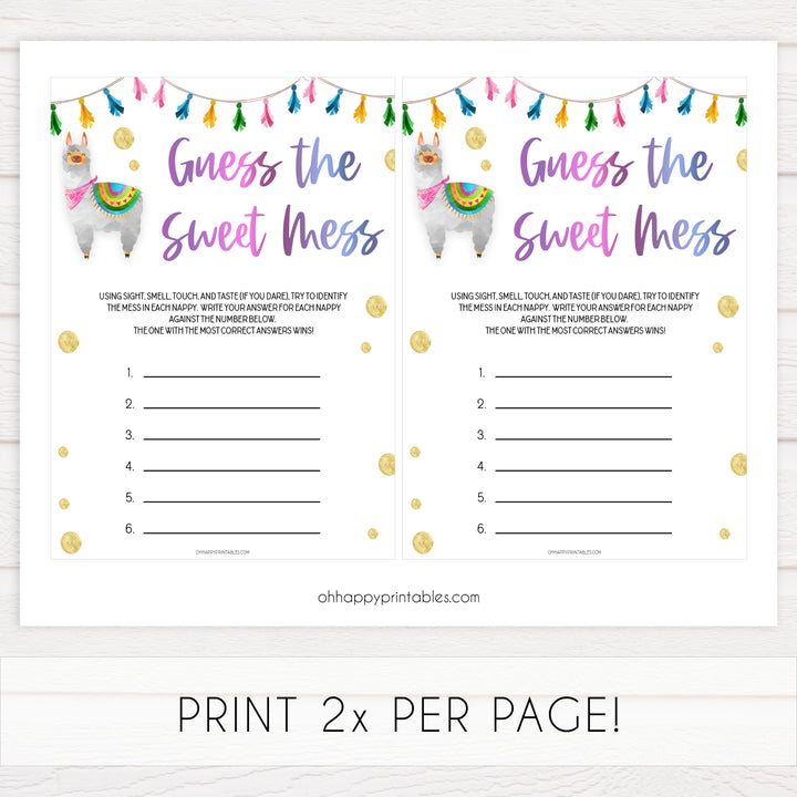 guess the sweet mess game, Printable baby shower games, llama fiesta fun baby games, baby shower games, fun baby shower ideas, top baby shower ideas, Llama fiesta shower baby shower, fiesta baby shower ideas