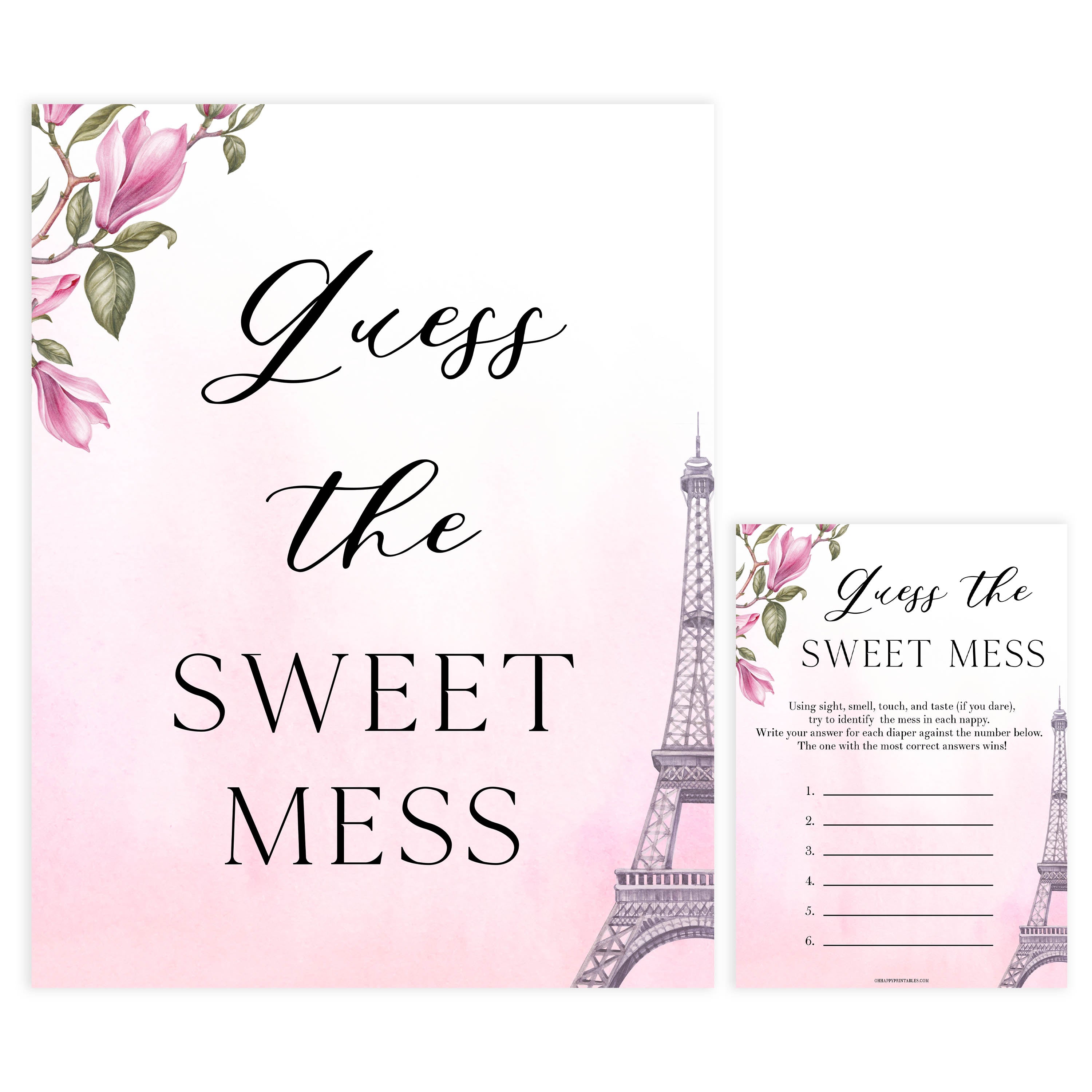guess the sweet mess baby game, Paris baby shower games, printable baby shower games, Parisian baby shower games, fun baby shower games