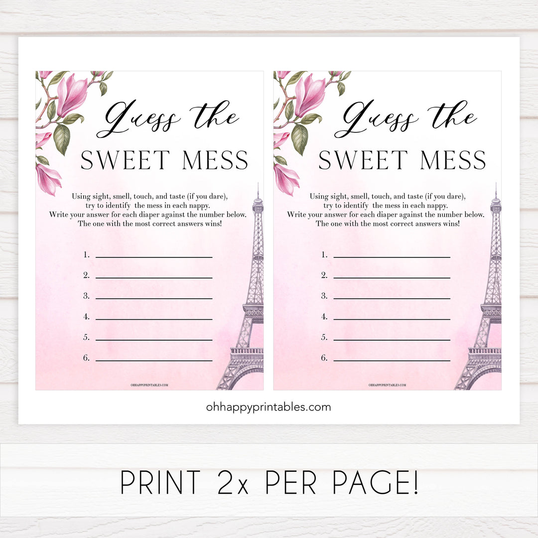 guess the sweet mess baby game, Paris baby shower games, printable baby shower games, Parisian baby shower games, fun baby shower games