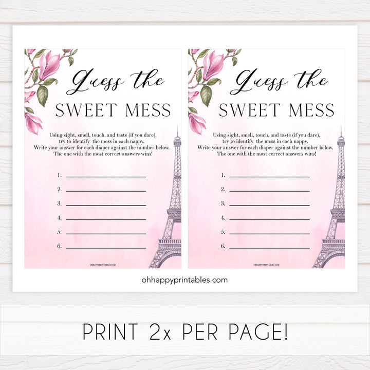 guess the sweet mess baby game, Paris baby shower games, printable baby shower games, Parisian baby shower games, fun baby shower games
