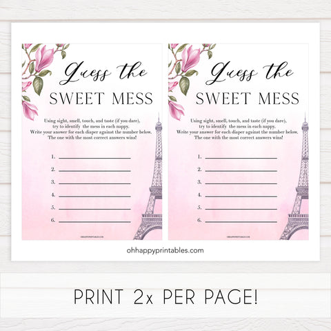 guess the sweet mess baby game, Paris baby shower games, printable baby shower games, Parisian baby shower games, fun baby shower games
