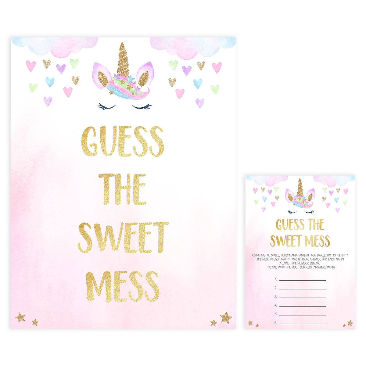 guess the sweet mess game, Printable baby shower games, unicorn baby games, baby shower games, fun baby shower ideas, top baby shower ideas, unicorn baby shower, baby shower games, fun unicorn baby shower ideas