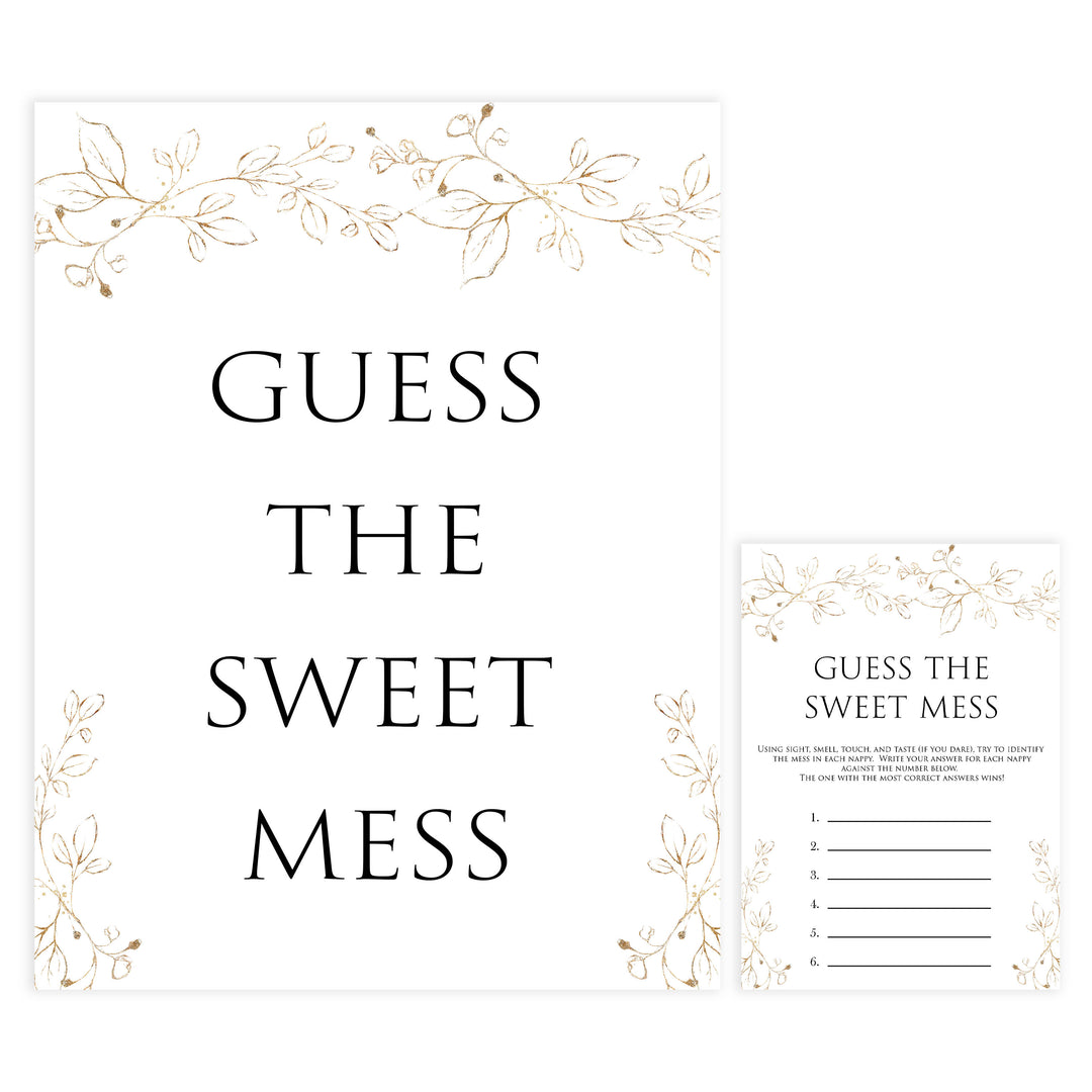 guess the sweet mess game, Printable baby shower games, gold leaf baby games, baby shower games, fun baby shower ideas, top baby shower ideas, gold leaf baby shower, baby shower games, fun gold leaf baby shower ideas
