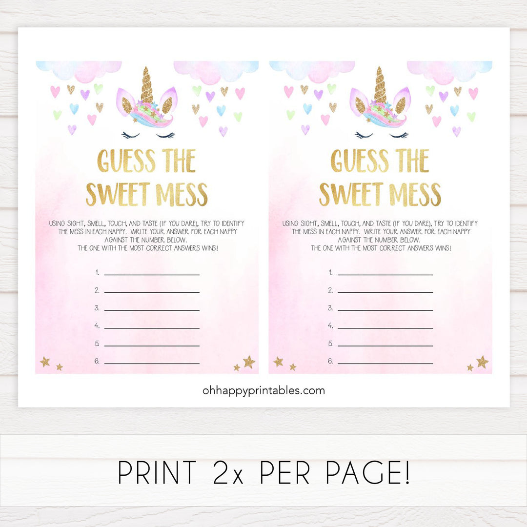 guess the sweet mess game, Printable baby shower games, unicorn baby games, baby shower games, fun baby shower ideas, top baby shower ideas, unicorn baby shower, baby shower games, fun unicorn baby shower ideas