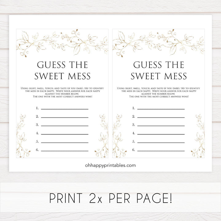 guess the sweet mess game, Printable baby shower games, gold leaf baby games, baby shower games, fun baby shower ideas, top baby shower ideas, gold leaf baby shower, baby shower games, fun gold leaf baby shower ideas