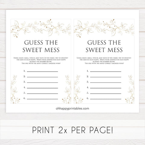 guess the sweet mess game, Printable baby shower games, gold leaf baby games, baby shower games, fun baby shower ideas, top baby shower ideas, gold leaf baby shower, baby shower games, fun gold leaf baby shower ideas